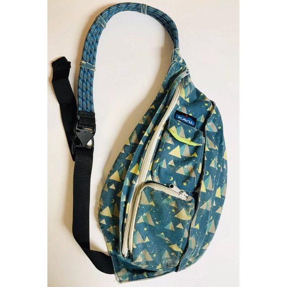 Kavu Bags Kavu Shoulder Bag Backpack Teal Blue Pattern Distressed